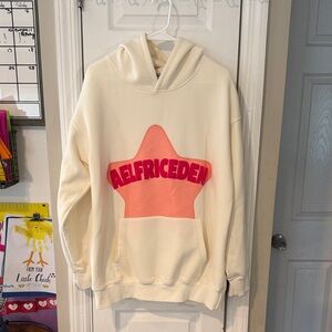 Aelfric Eden Cream Hoodie with Pink Star and Red Logo